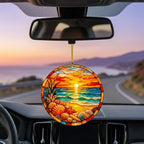 Beach Gifts for Women Acrylic Faux Stained Glass Ornament, Ocean Sunset Coastal - Image 5