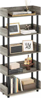 Furinno Turn-N-Tube 5-Tier Toolless Display Rack, French Oak/Black by Furinno-FitsYourSpaceFitsYourBudget