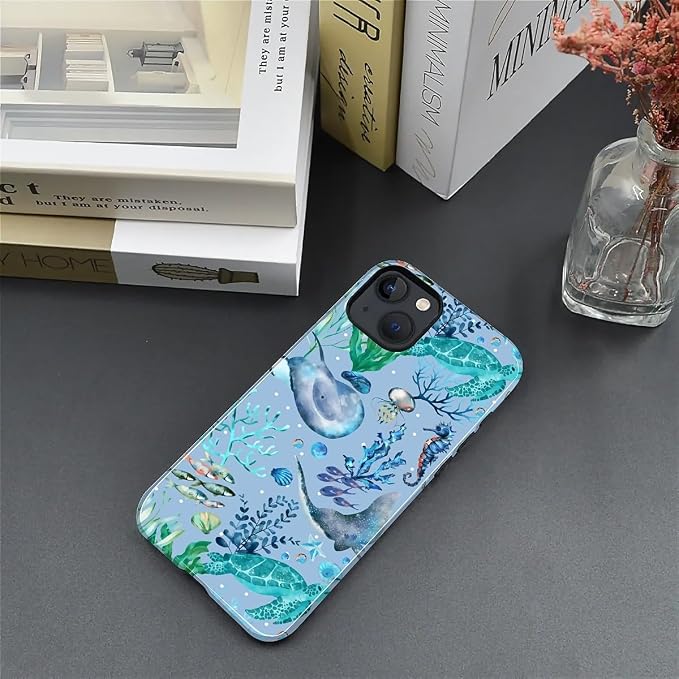 ZHEGAILIAN Case for iPhone 13 14, Ocean Stingray Turtle Seahorse Durable - Image 4