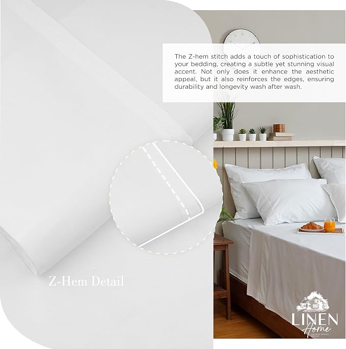 Linen Home 100% Cotton Percale Sheets Queen Size, Snow White, Deep Pocket - Image 3