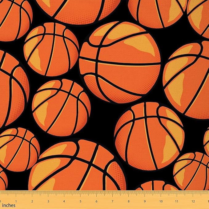 Basketball Fabric by The Yard, Realistic Style Balls Print Flannel Polyester by CastleFairy