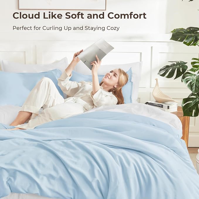 Litanika Comforters Light Blue Queen Size, 3 Pieces Lightweight Solid Bedding - Image 2