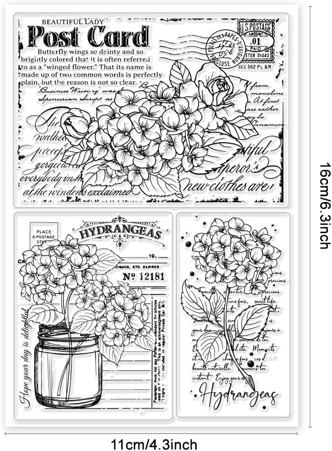 GLOBLELAND Hydrangeas Background Postcard Clear Stamps - Image 6