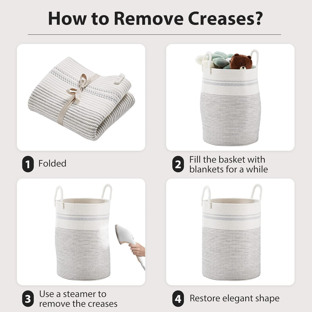 Fiona's magic 58L Woven Rope Laundry Hamper, Tall Boho Laundry Basket Storage, Large Baby Nursery Hamper for Blankets, Toys and Clothes Hamper for Bedroom and Living Room Organizing, Jute, White