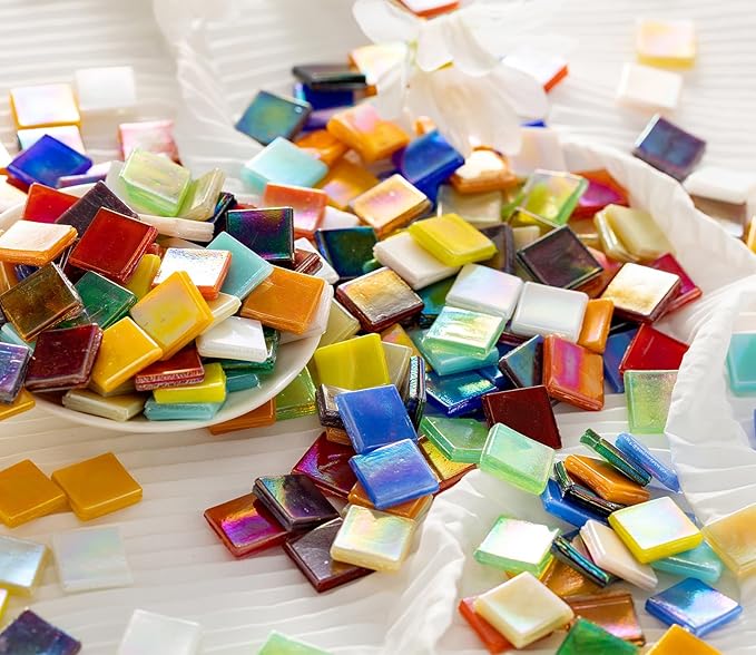 Lanyani 1.2Pounds/300 Pieces Iridescent Glass Mosaic Tiles Bulk - Image 5