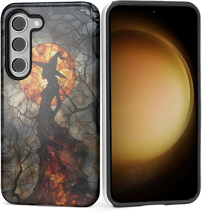 Case for Samsung Galaxy S23 Case, Halloween Witch Moon Stained Glass Design by Kapadiy