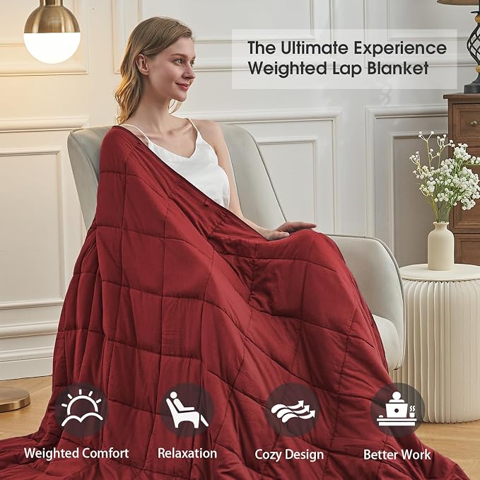 Red Weighted Blanket for Adults 12lbs, Queen Size Cooling Heavy Throw Blanket - Image 4