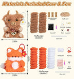 pindda Fluffy Pipe Cleaner Craft Kits, Includes Brown Cow and Fox Crafts - Image 2