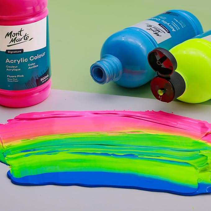 Mont Marte Signature Fluoro Pink Acrylic Paint, Semi-Matte Finish, 12 Colors - Image 2