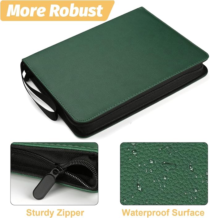 GERMUN 3 Ring 9 Pocket Zipper Card Binder, 720 Double Sided Standard PU Trading - Image 4
