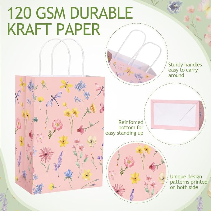 Gaillty 24 Pcs Floral Paper Gift Bags Flower Butterfly Goodie Bags - Image 3