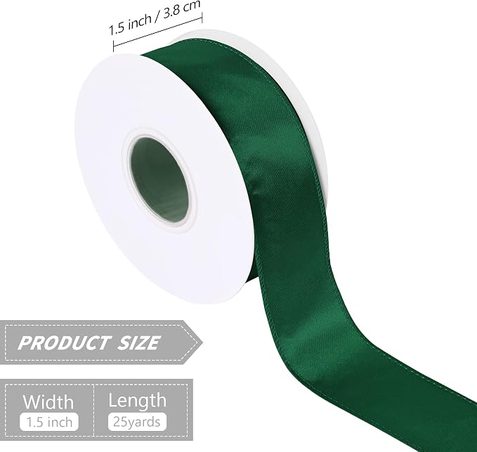 Forest Green 1.5 Inch Continuous 25 Yards Satin Wired Ribbon - Image 2