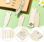 50 pcs 5 Styles Blank Theme Unfinished Wood Cutout Bookmarks Feather Flower - Image 3