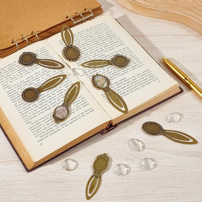 SUNNYCLUE 1 Box 16pcs 8styles Blank Metal Bookmarks Bulk Antique Bookmark Glass - Image 4