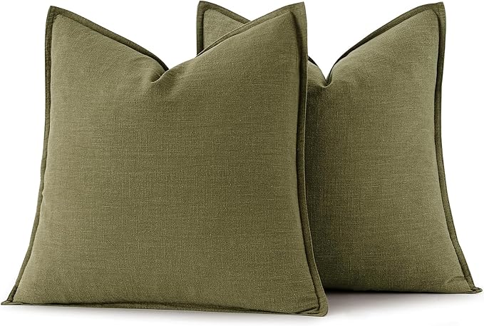 MIULEE Decorative Linen Pillow Covers 20x20 Inch Green ​Boho Farmhouse​ - Image 6