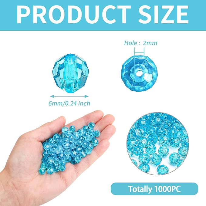 BONNY BOXX 1000pcs 6mm Acrylic Faceted Round Crystal Beads Transparent - Image 3
