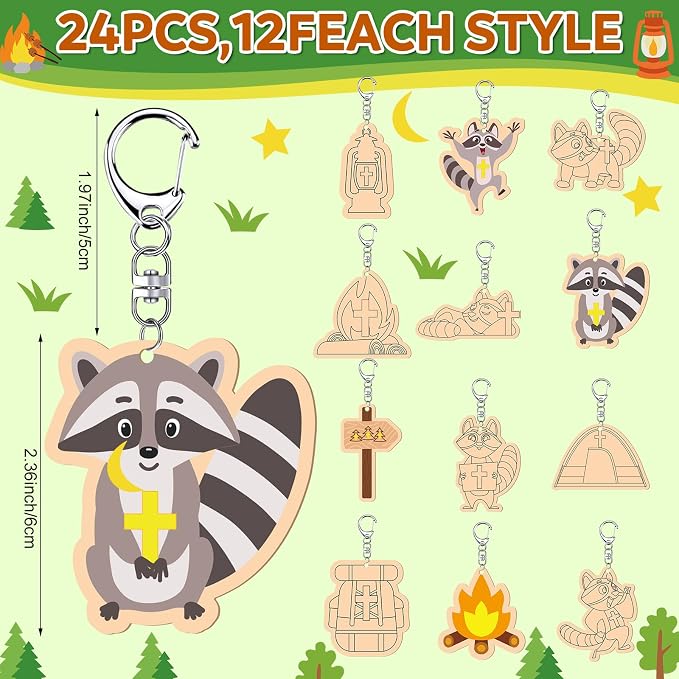 RattanView 24 Pcs Camp Craft Color Your Own Religious Camping Keychains DIY - Image 2