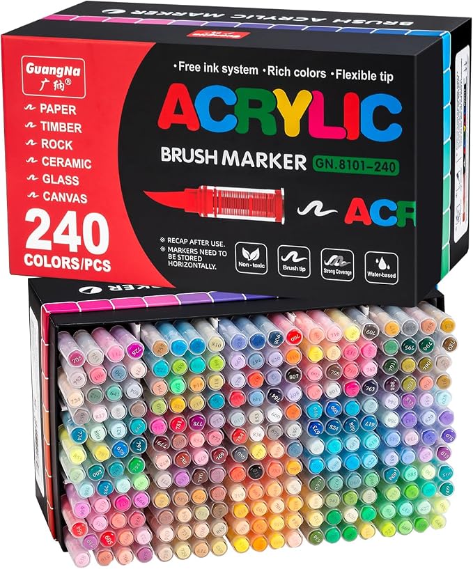 240 Colors Acrylic Paint Markers Set, Soft Flexible Brush Markers by Unknown