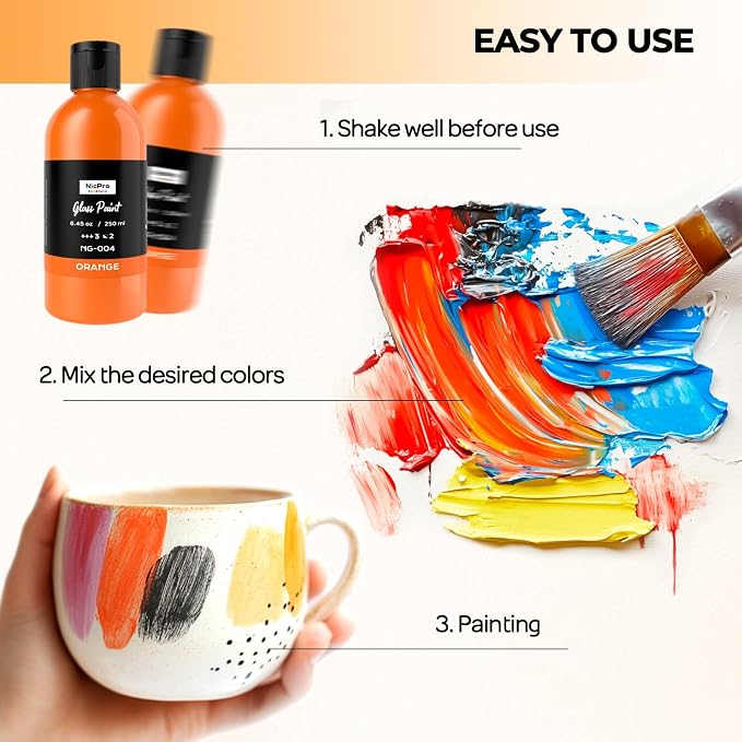 Nicpro 18 Colors Acrylic Glass Paint Set Large Bulk Enamel & Ceramic Painting - Image 4