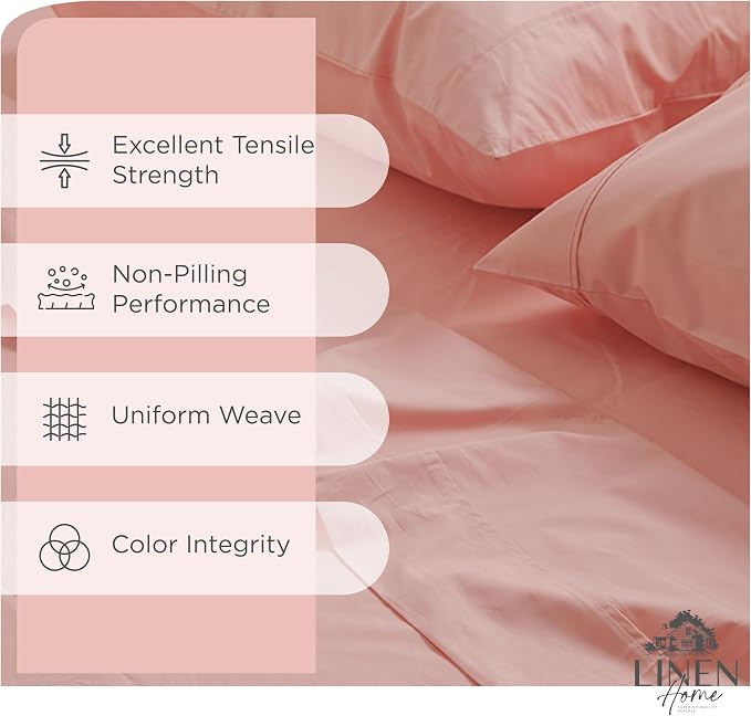 Linen Home 100% Cotton Percale Sheets California King Size, English Rose - Image 2