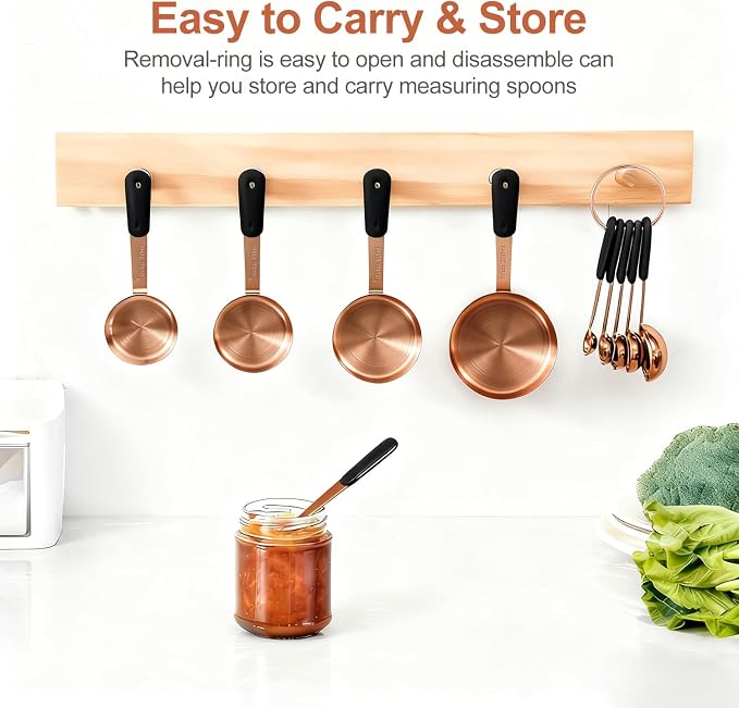 Bopei Measuring Cups and Spoons Set, Rose Gold Plated Stainless Steel 10 Piece - Image 5