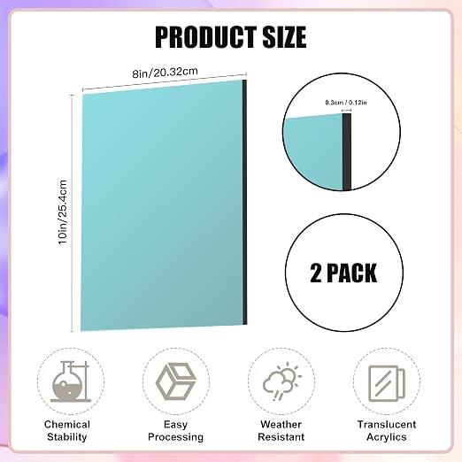 Lesnlok Cyan Acrylic Sheets 1/8 inch Thick 3mm 2 Pack 8 x 10 Clear Cyan - Image 2