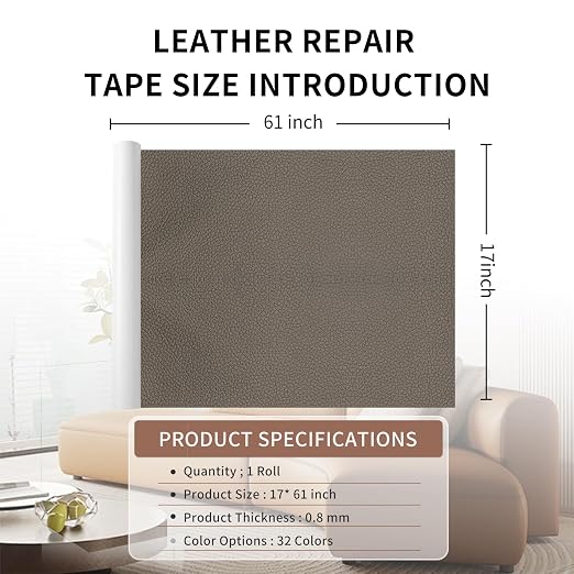 Leather Repair Patch Tape Kit Grey Brown 17 x 61 Self Adhesive Leather Repair - Image 2
