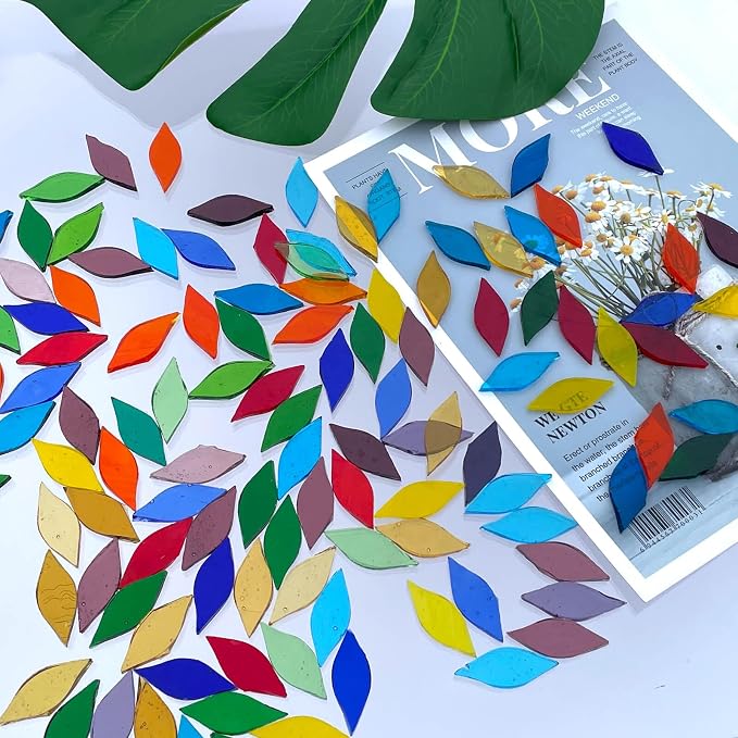 LITMIND 120 Pieces Assorted Colors Transparent Mosaic Glass Petals & Leaves - Image 4