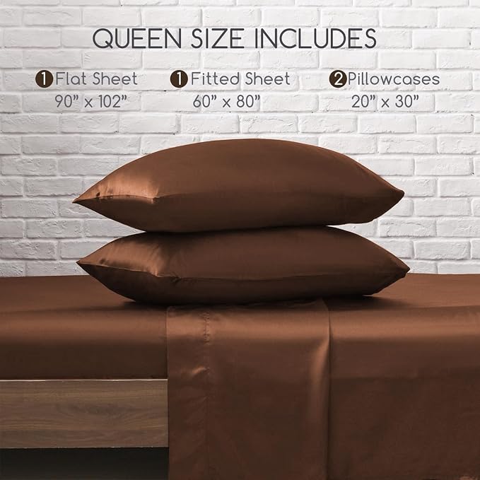 MR&HM Satin Bed Sheets, Queen Size Sheets Set - Image 7