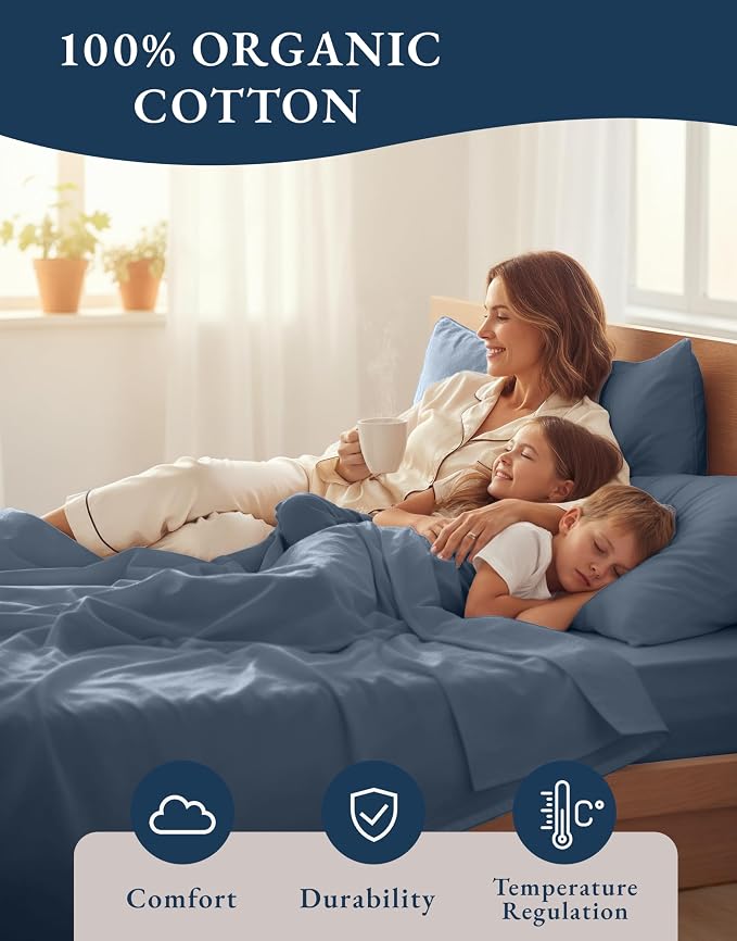 LANE LINEN Eco Friendly 100% Organic Cotton Fully Elasticized Full Sheet Set - Image 6