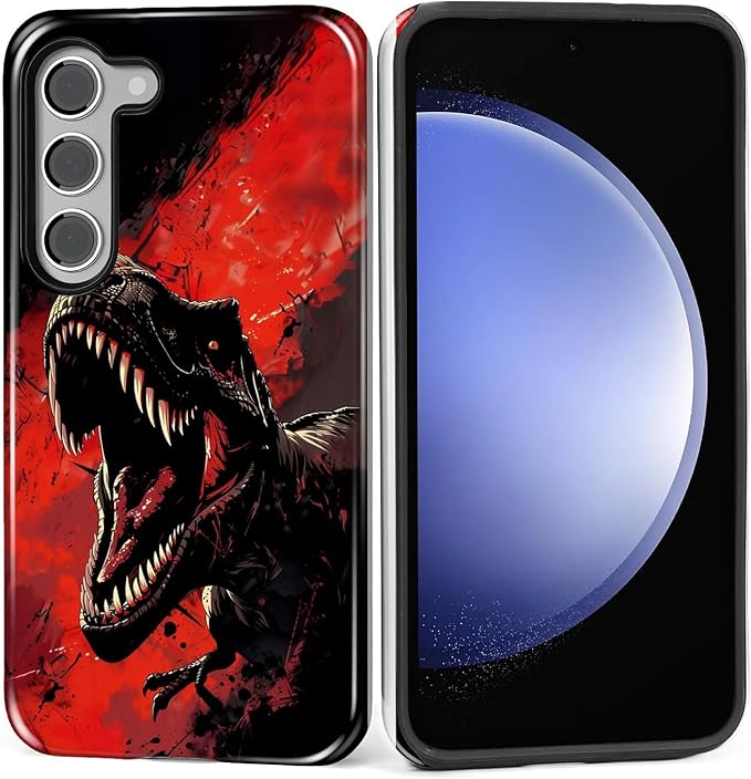 for Samsung Galaxy S23 Plus Case, Cool Dinosaur Red Black Pattern Glossy 2 in 1 by Teonvpu