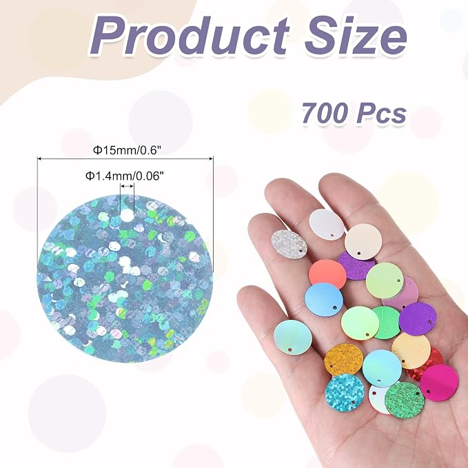 MECCANIXITY 700 Pcs Flat Round Sequins 15mm/0.6 Inch Loose Paillettes Craft - Image 2