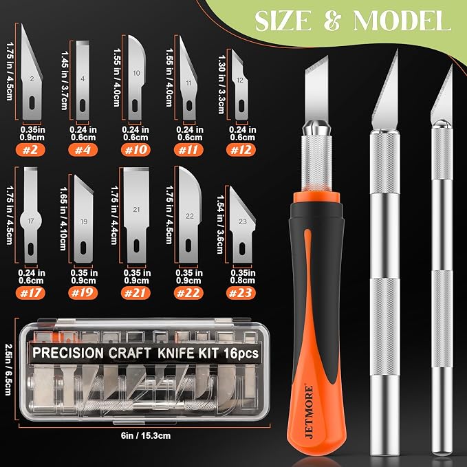 JETMORE 16 Pcs Exacto Knife Set, 3 Craft Knife and 13 SK5 Steel Blades - Image 5