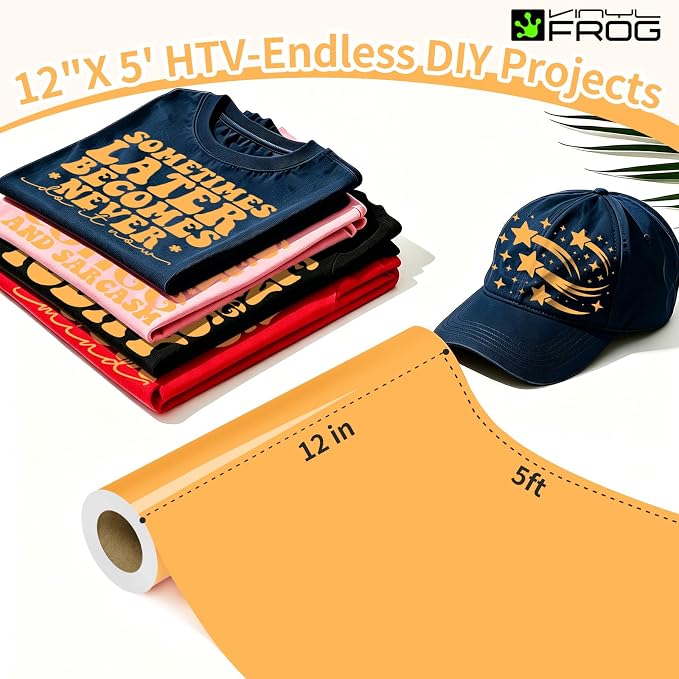 VINYL FROG Pale Orange Heat Transfer Vinyl Roll 12" x5ft Matte HTV Vinyl | - Image 2
