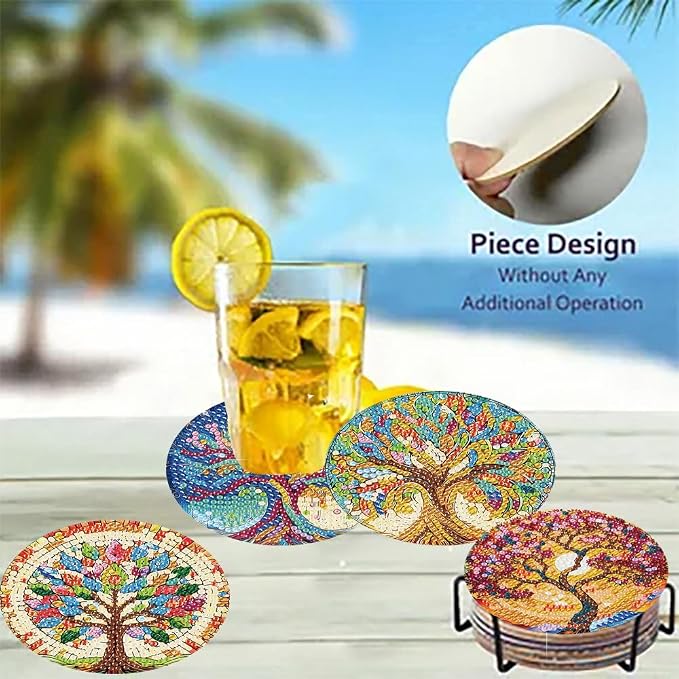 8 Pack Diamond Art Coasters, Tree of Life Diamond Painting Coasters Kits | Tree - Image 4