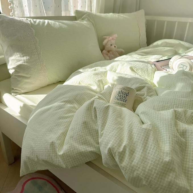 MKXI Mint Green Gingham Duvet Cover Set Twin - Image 5
