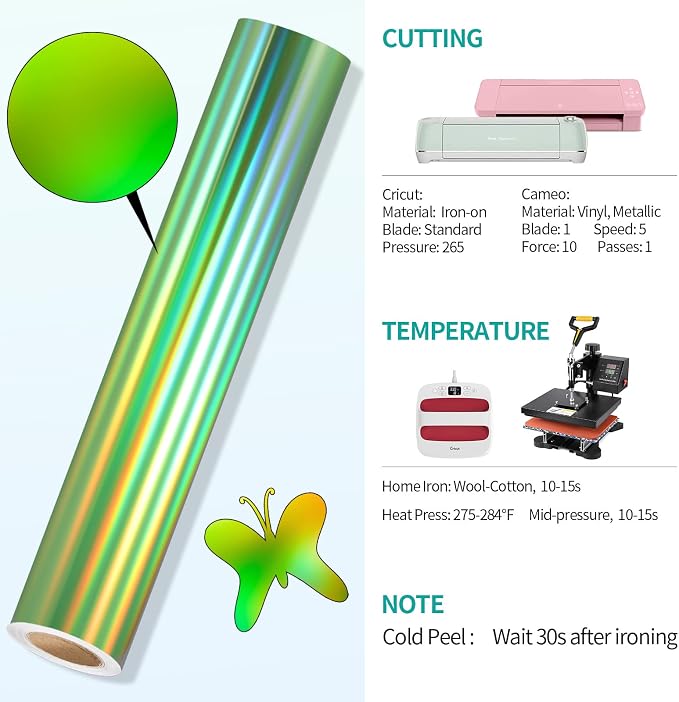 VINYL FROG Green Holographic Heat Transfer Vinyl 12" x5ft Green Metallic HTV - Image 7