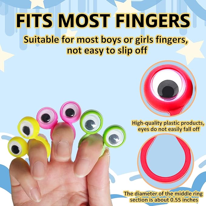 100 PCS Eye Finger Puppets Toys Set, Wiggly Eyeball Finger Puppet Eye On Rings - Image 5