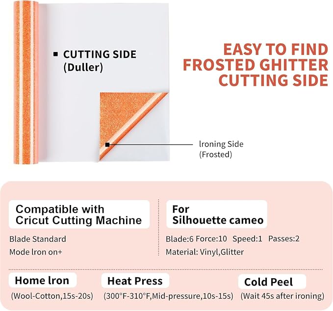 HTVRONT Neon Orange Glitter HTV- 10" x 8ft Glitter Iron on Vinyl - Image 5