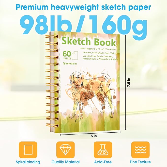 Qlmhudaim Mixed Media Sketchbook, 60 Sheets 160gsm/98lb Acid-Free Paper - Image 2