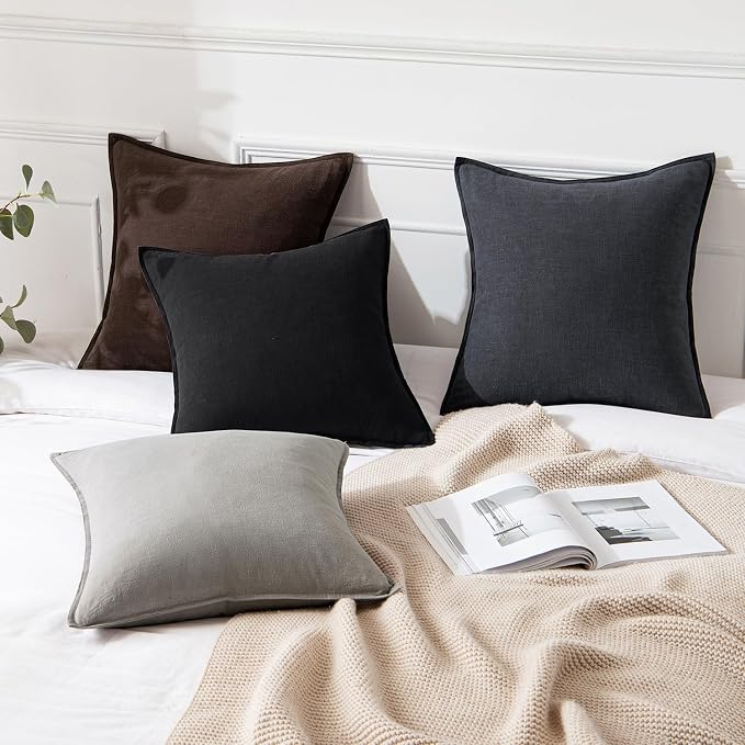 MIULEE Decorative Linen Euro Sham Pillow Covers 22x22 Inch Dark Gray Boho - Image 4