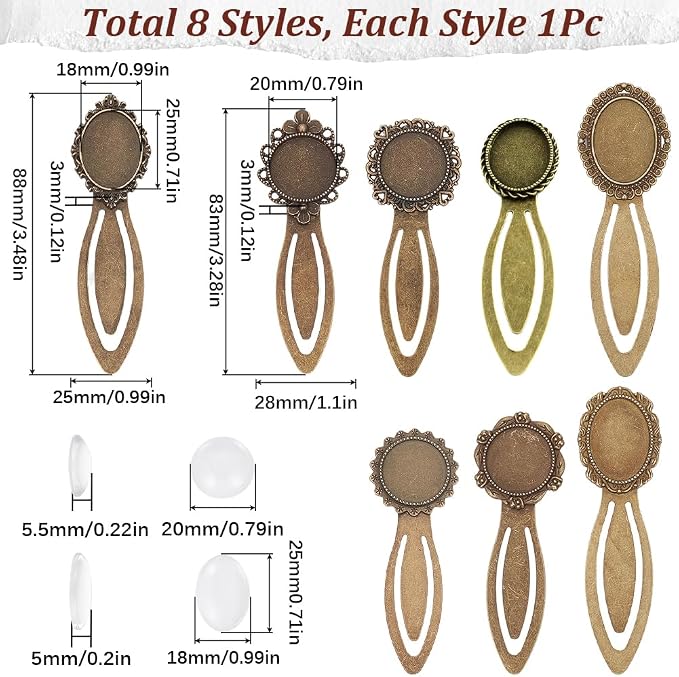 SUNNYCLUE 1 Box 16Pcs DIY 8 Sets Vintage Bookmark Metal Antique Bronze Bookmark - Image 2