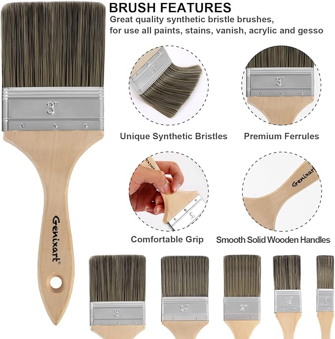 Double Thick Chip Paint Brush, 6 Pack, 3 inch / 75mm Stain Brushes - Image 4