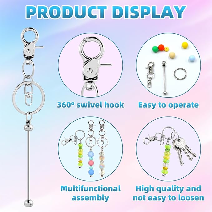 100 Pcs Beadable Keychains Bulk Kit – DIY Keychain Making Supplies - Image 3