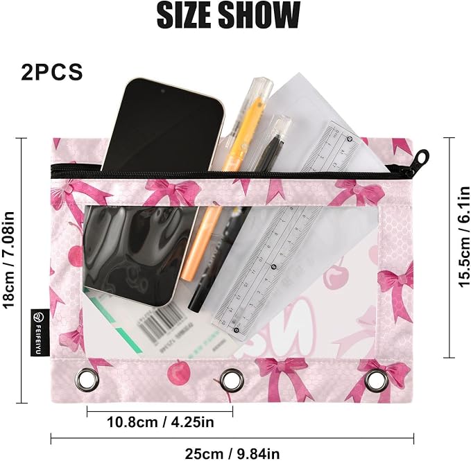 Custom Pink Bows Cherry Pencil Pouch - Image 3
