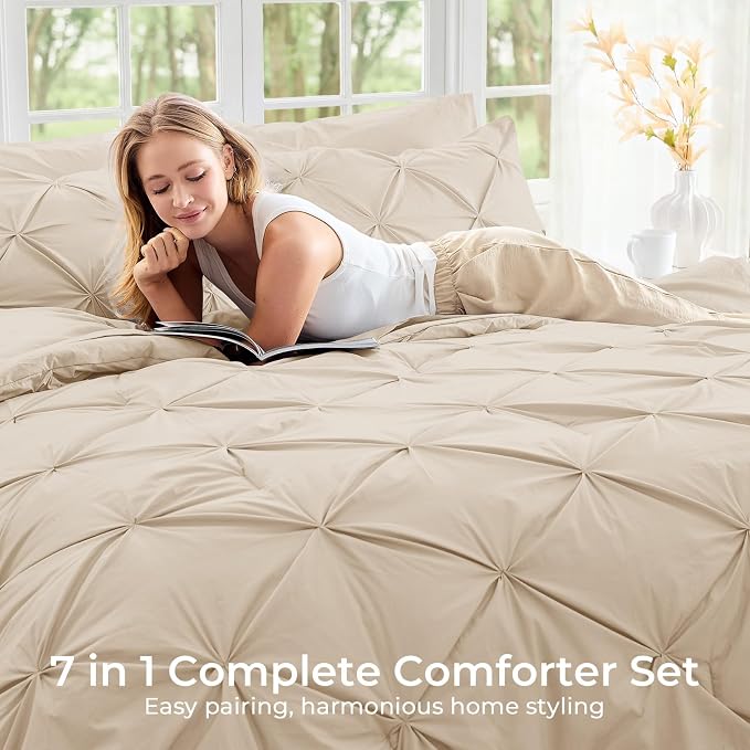 Sasttie Twin Comforter Set, 5-Piece Bed in a Bag, Pintuck Bedding Sets - Image 6