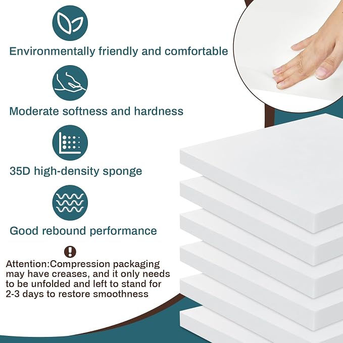 Frienda 6 Pack 1" X 24" X 24" Upholstery High Density Foam Cushion White - Image 3