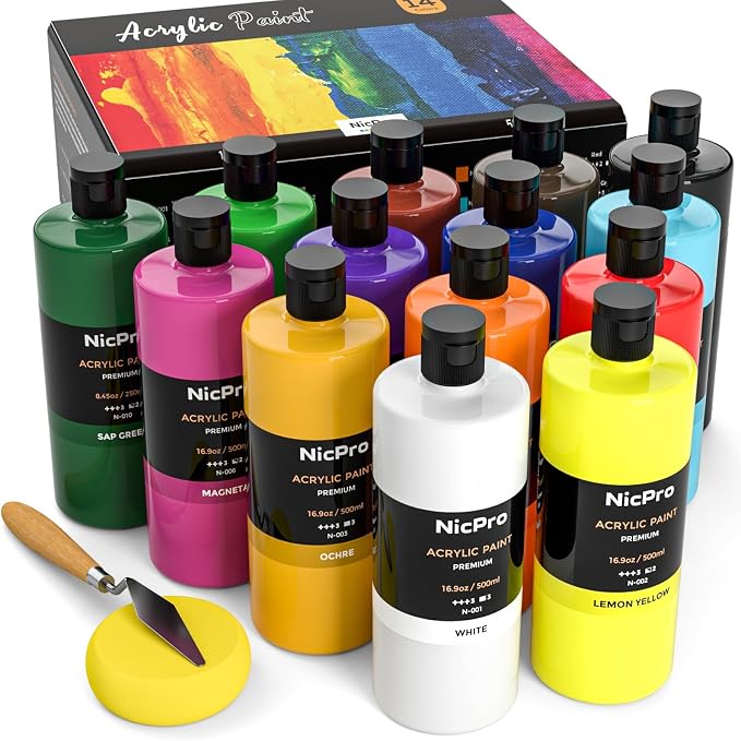 Nicpro 14 Colors Large Bulk Acrylic Paint Set Rich Art Painting Supplies by Nicpro