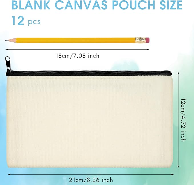 PEASUG Canvas Pencil Pouch, 12 Pack Blank Canvas Zipper Pouch Makeup Bag Bulk - Image 2