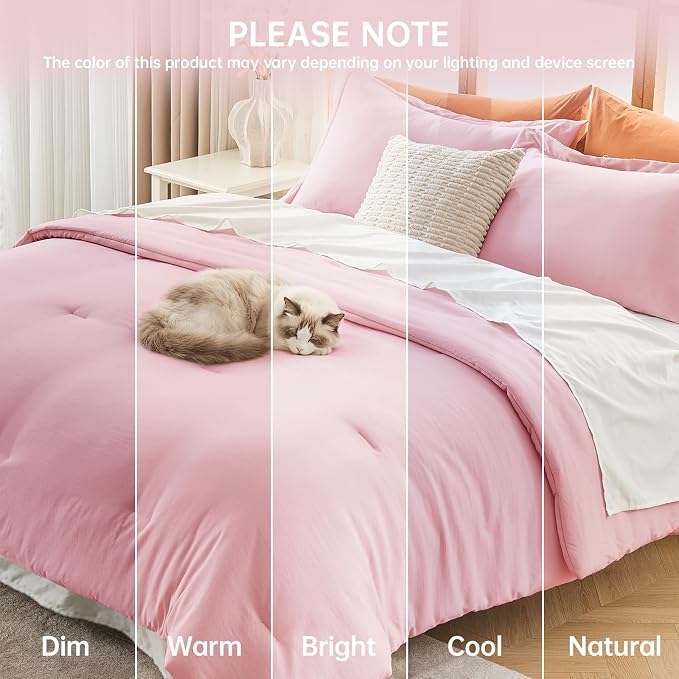 MUXHOMO Pink King Size Comforter Set, All Season Ultra Soft Down Alternative - Image 9